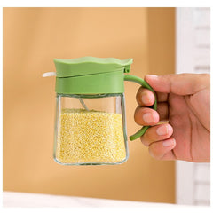 Recipient Condimente, Kadeny, din Stilca, 180 ml, cu Maner si Lingurita, 11.3 x 8.2 cm, Capac Ondulat, Verde