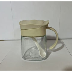 Recipient Condimente, Kadeny, din Stilca, 180 ml, cu Maner si Lingurita, 11.3 x 8.2 cm, Capac Ondulat, Alb