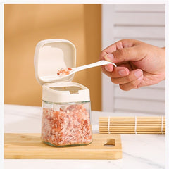 Recipient Condimente, Kadeny, din Stilca, 180 ml, cu Maner si Lingurita, 11.3 x 8.2 cm, Capac Ondulat, Alb