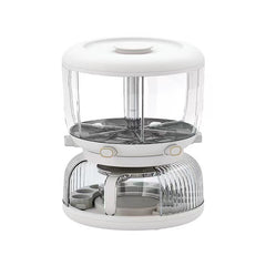 Dozator etajat de cereale Kadeny, rotativ 360, 6 compartimente, capacitate 10L, cofrag special pentru oua, vas pentru scurgerea cerealelor, 35x27.5 cm, alb