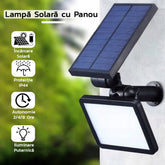 Lampa solara pentru terasa/gradina 48 de LED-uri Kaveny, cu 2 moduri de fixare, senzor de lumina, IP44, material ABS, 5W, 80 lm, 26.5 cm x 14 cm, Alb Rece