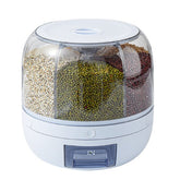 Dozator de cereale Kadeny, rotativ 360, 6 compartimente, capacitate 3 L, rezistent la umezeala, inchidere etansa, alb