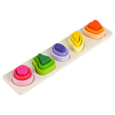 Jucarie Montessori din Lemn, Kaveny, Tip Puzzle, cu 5 Forme Asimetrice, 15 Piese, Model Fructe, Educativa, Interactiva, Creativa, Materiale Non Toxice, +2 Ani, 29x6.5 cm, Multicolor