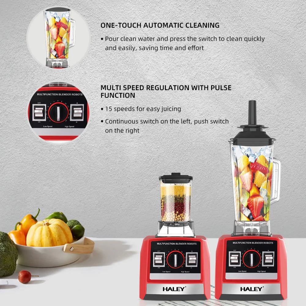 Blender Profesional HALEY® HY-982, 5500W, Recipient 2.5L, Lame din Otel Inoxidabil, Functionare Umed/Uscat, Rosu/Negru