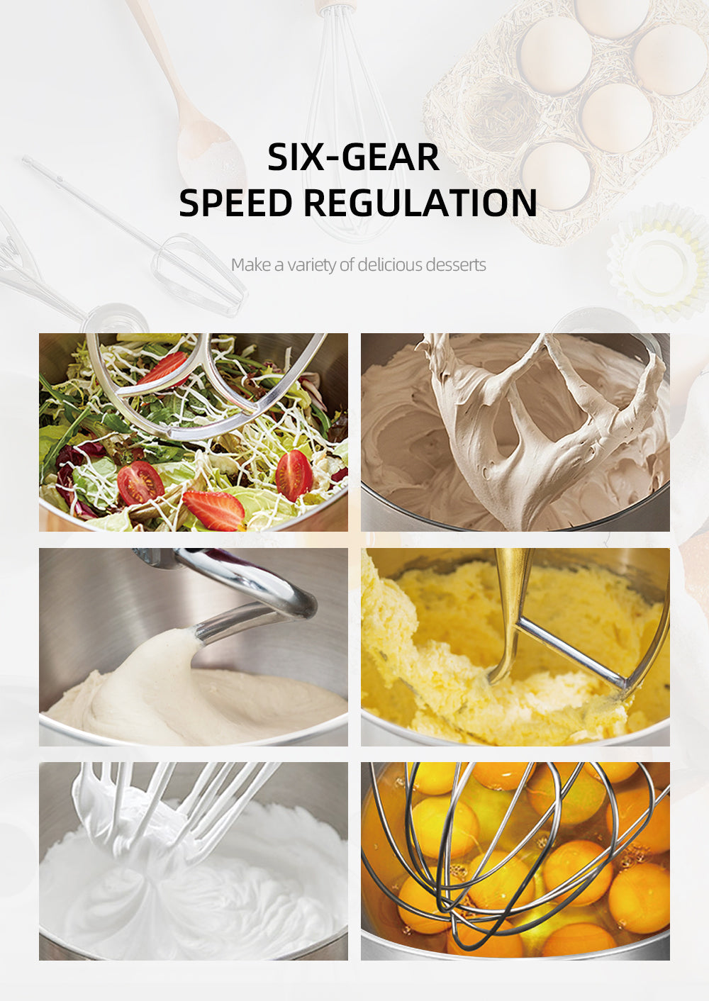 Mixer Profesional HALEY HY-2409, 1200W, Bol 6L Inox, 6 Viteze + Pulse, Alb/Inox, Silentios, Protectie Intrerupere