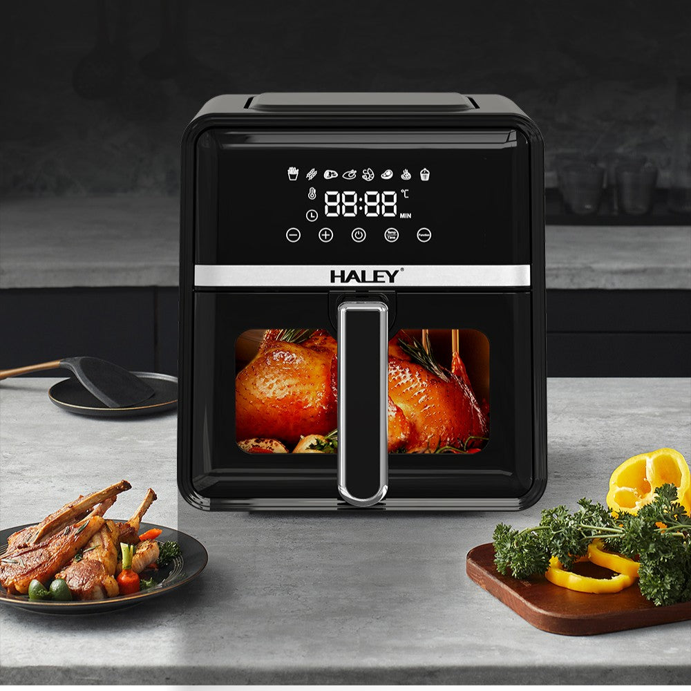 Friteuza cu Aer Cald HALEY 7L, 2000W – Gatire 360°, Touchscreen Holografic, Geam Vizualizare 180°, 8 Programe, Fara Ulei | Gatit Sanatos si Crocant