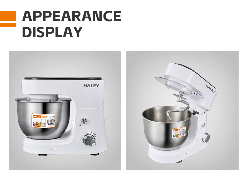 Mixer Profesional HALEY HY-2409, 1200W, Bol 6L Inox, 6 Viteze + Pulse, Alb/Inox, Silentios, Protectie Intrerupere