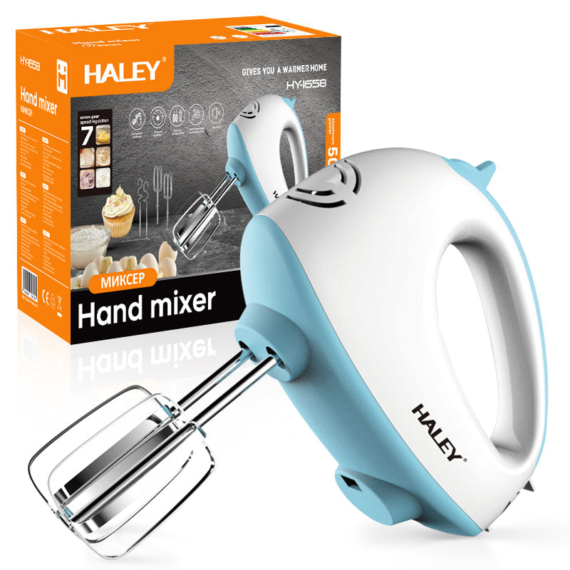 Mixer de Mana Haley 500W, 7 Trepte Viteza, Alb/Albastru, Silentios, Accesorii Incluse