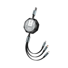 Cablu Retractabil 3in 1 pentru Telefon, Kadeny, Cablu de incarcare rapida 100W, stil Mecha, potrivit pentru Auto, Universal 1.2M, Negru