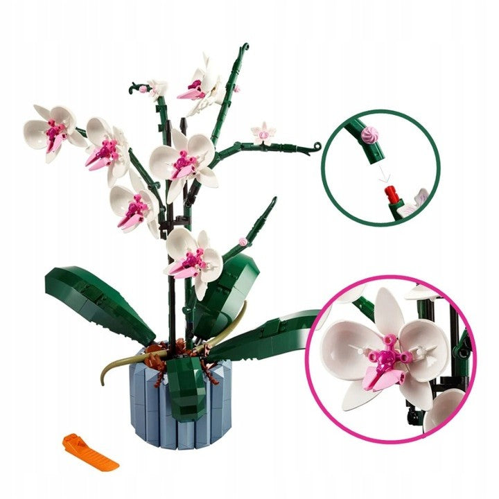 Set de Constructie Orhidee in Ghiveci, Kaveny, 31x6.5x21.5cm, Ornament Creativ, 608 Piese, Multicolor