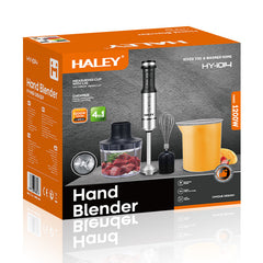 Blender de Mana Electric HALEY 4-in-1, 1200W, Otel Inoxidabil, 2 Viteze + Accesorii – Tocator, Tel, Pahar, Multifunctional pentru Bucatarie