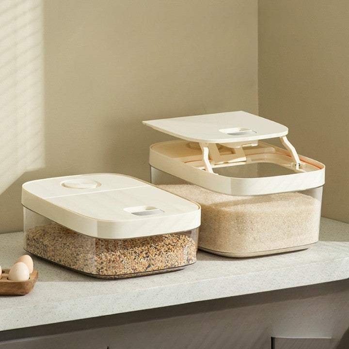 Cutie de Depozitare Kadeny, de Uz Casnic, Rezistenta la Insecte si la Umiditate, Rezervor Sigilat pentru Depozitare Alimentara, Capacitate 10 kg, 37x26x19.5 cm, Alb