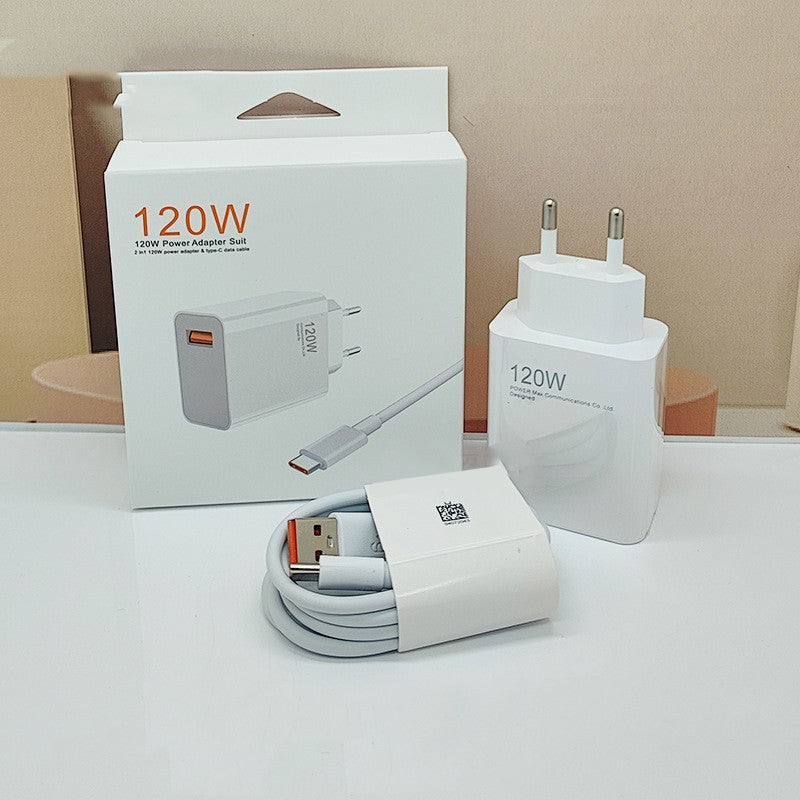 Incarcator Retea Super Charge pentru Telefon, Kadeny, 120W Standard UE, Port USB-B cu Cablu TYPE-C de 1m Inclus, Alb