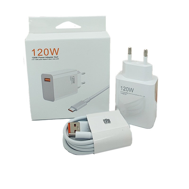 Incarcator Retea Super Charge pentru Telefon, Kadeny, 120W Standard UE, Port USB-B cu Cablu TYPE-C de 1m Inclus, Alb