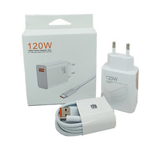 Incarcator Retea Super Charge pentru Telefon, Kadeny, 120W Standard UE, Port USB-B cu Cablu TYPE-C de 1m Inclus, Alb