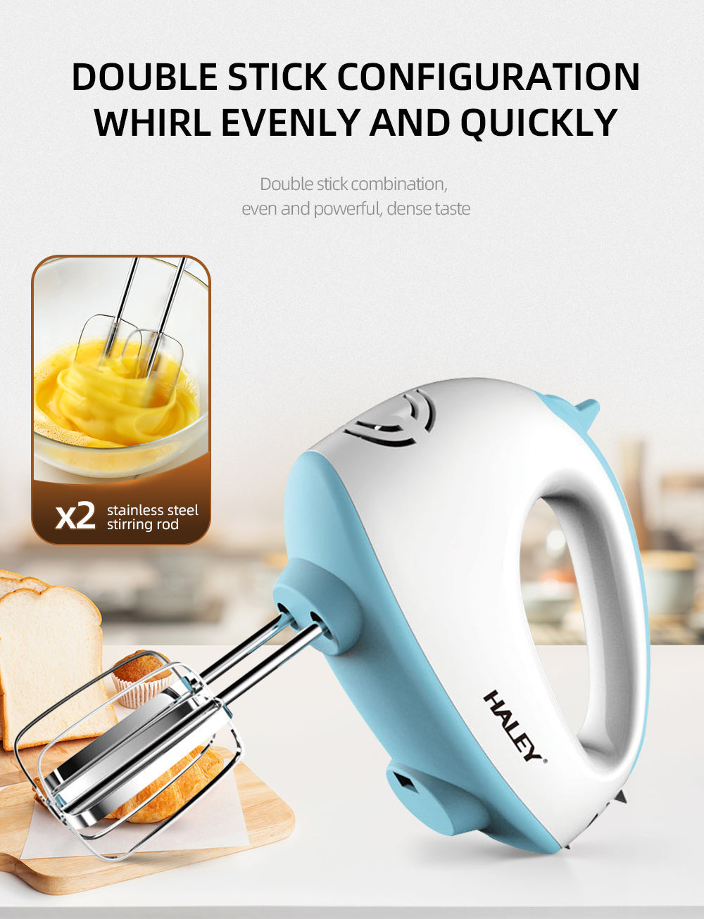 Mixer de Mana Haley 500W, 7 Trepte Viteza, Alb/Albastru, Silentios, Accesorii Incluse