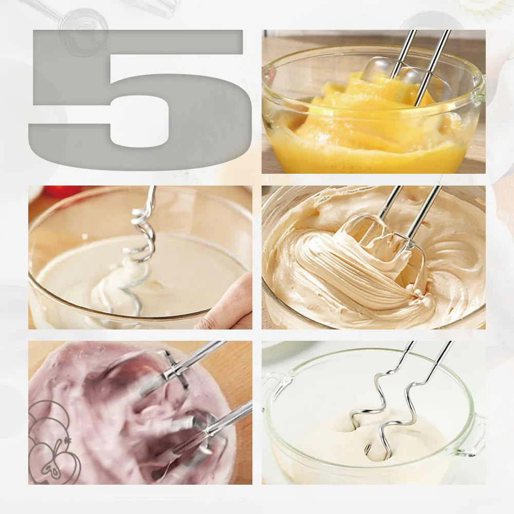 Mixer de Mana Electric HALEY HY-1676, 500W, 5 Viteze + Turbo, Cu Teluri si Carlige din Inox, Usor si Puternic pentru Creme, Aluat si Deserturi