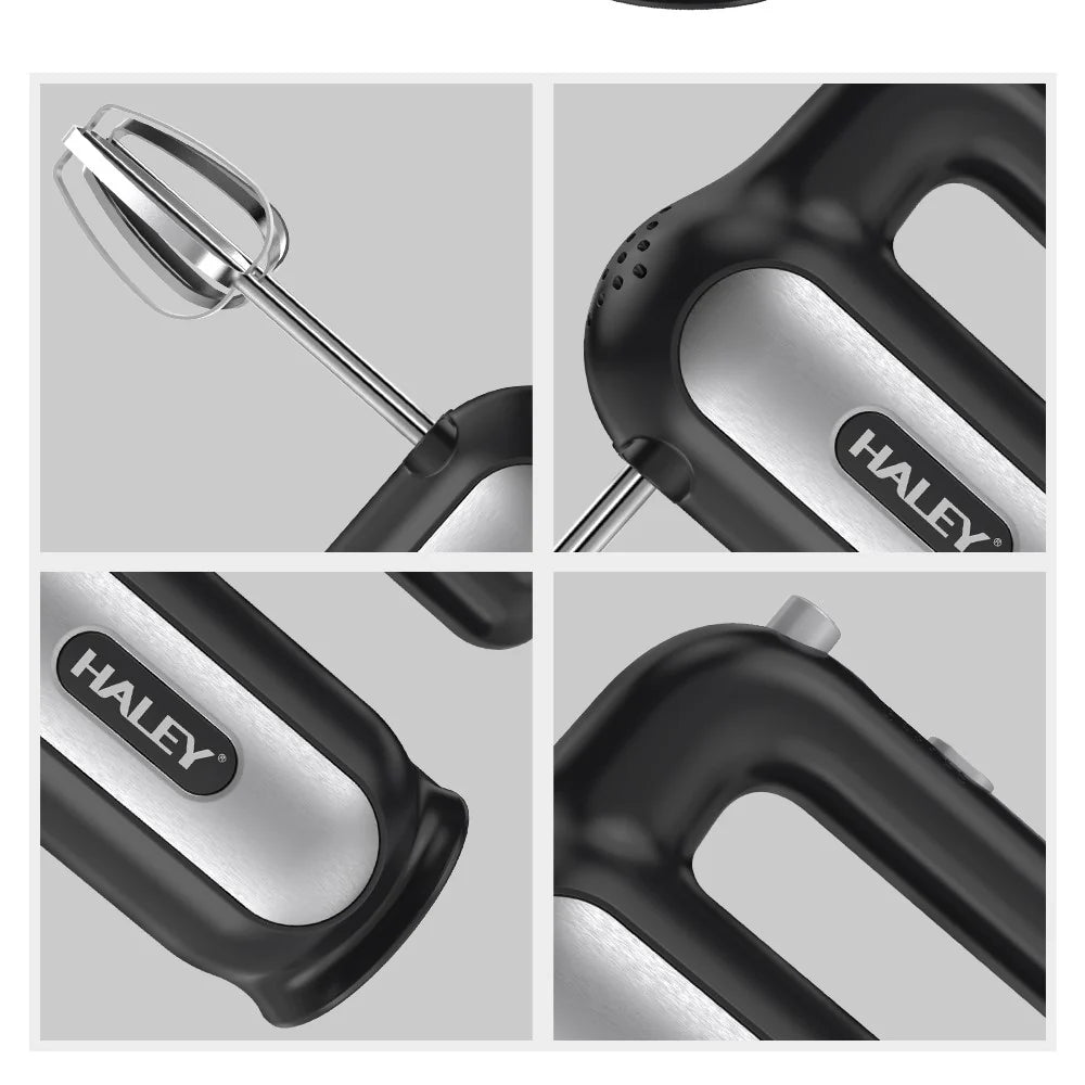 Mixer de Mana Electric HALEY HY-1676, 500W, 5 Viteze + Turbo, Cu Teluri si Carlige din Inox, Usor si Puternic pentru Creme, Aluat si Deserturi