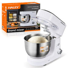 Mixer Profesional HALEY HY-2409, 1200W, Bol 6L Inox, 6 Viteze + Pulse, Alb/Inox, Silentios, Protectie Intrerupere