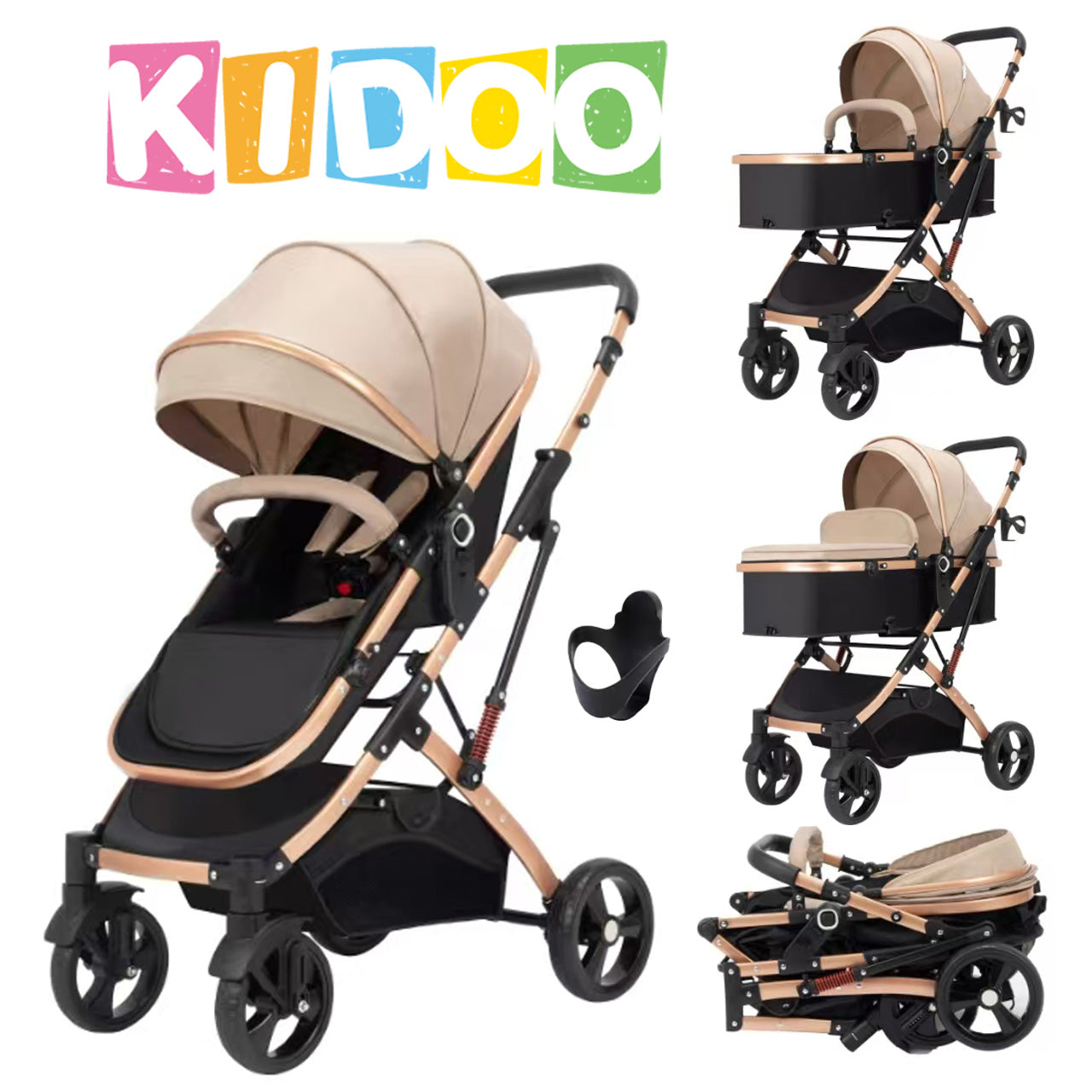 Carucior, 2 in 1 KIDOO® – Carucior Pliabil cu Fata Inversa pentru Bebelusi cu Diverse Moduri, Carucior Reglabil si Culisant