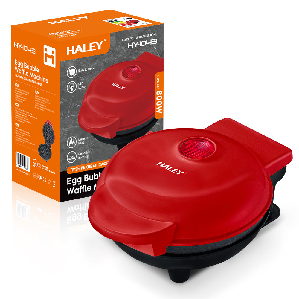 Aparat Mini Waffe HALEY®, 800W, Placi Antiaderente, Indicator Luminos, Design Compact, Rosu