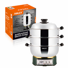 Vas Electric Multifunctional HALEY HY-501, 2100W, Inox Premium cu Abur pe Doua Nivele, Ideal pentru Gatit Sanatos Acasa sau la Hotel