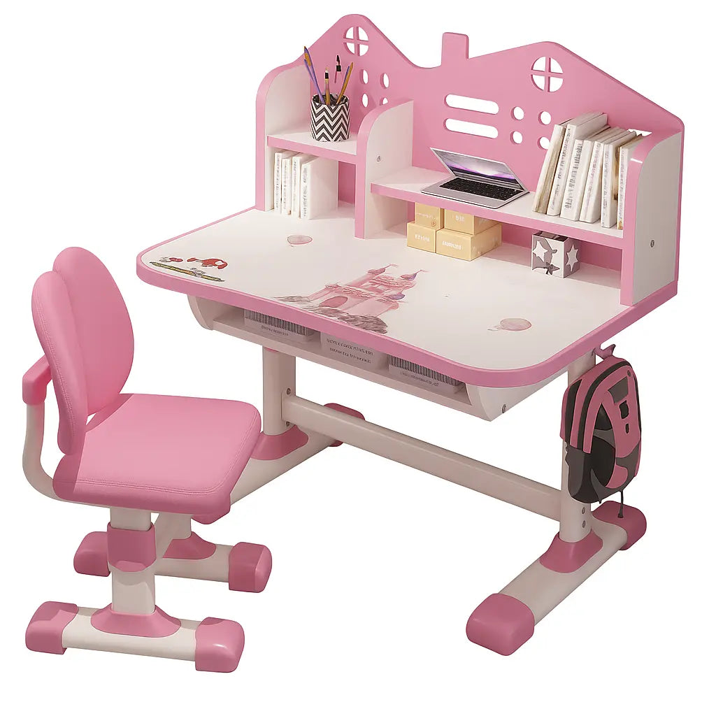 Set birou AT PERFORMANCE®, pentru copii, Mobila pentru casa copilului roz, de studiu si scaun.