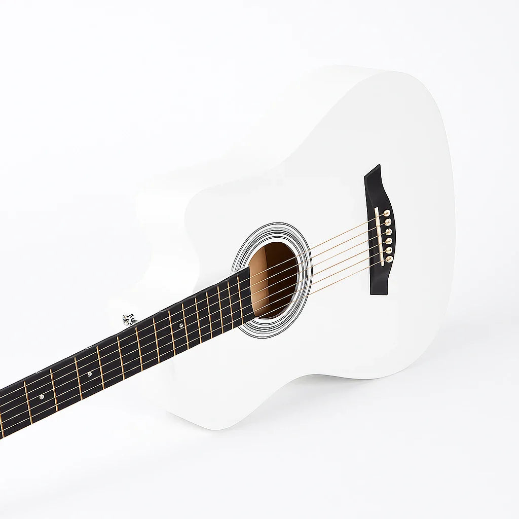 Chitara acustica 4/4 alba – design elegant, sunet clar si echilibrat