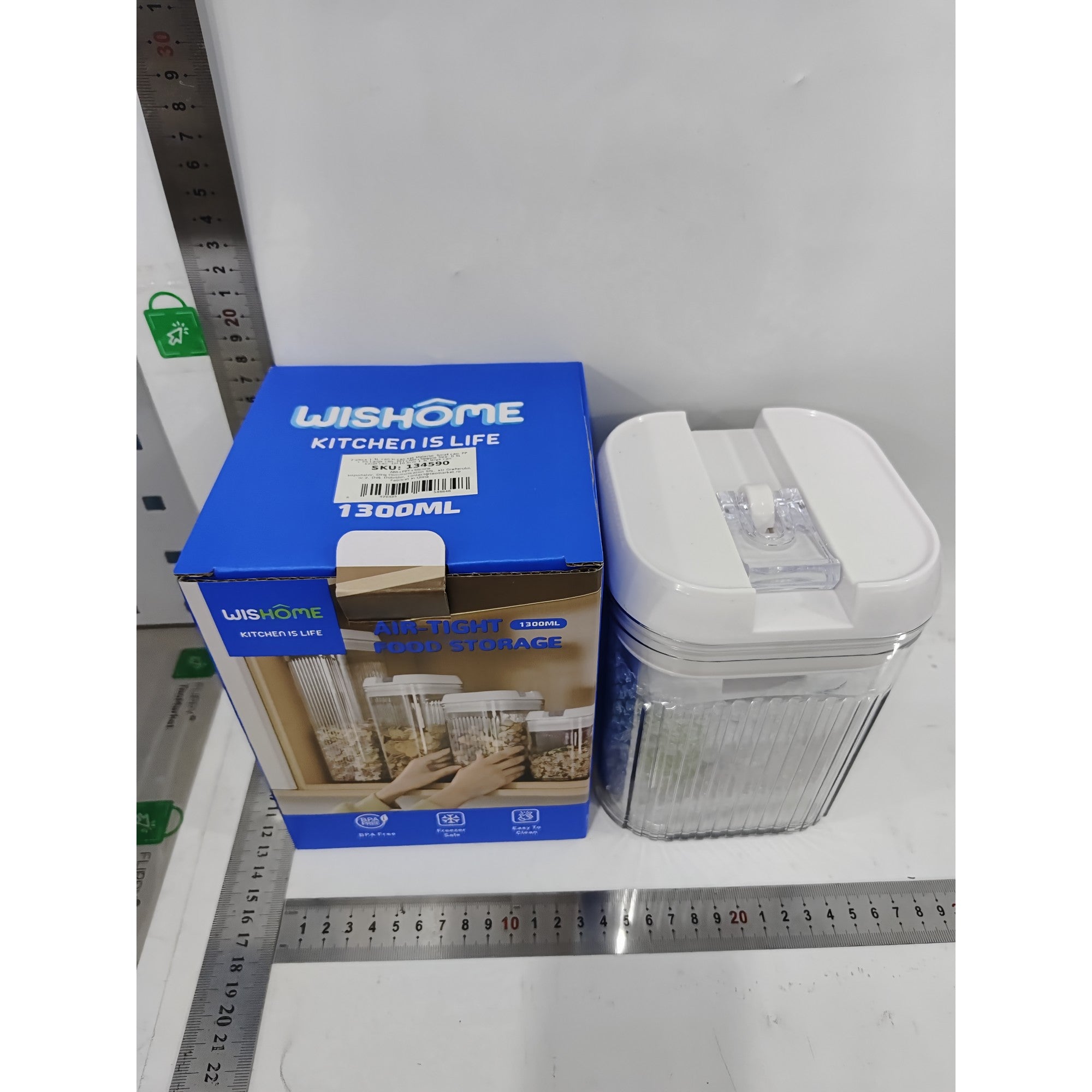 Cutii de Depozitare Alimente, Kadeny, Set din 2 Cutii de tip Container, Recipiente pentru Cereale in Bucatarie, 0.5 L-10x10.5 cm, 1.3 L-12.5x12.5x16.5 cm, Transparente cu Capac Alb