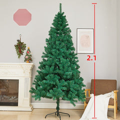 Brad de Craciun artificial cu suport inclus Kadeny, 210 cm, 800 ramuri/varfuri, material plastic, suport clasic, fara iluminare, utilizat pentru interior/exterior, verde