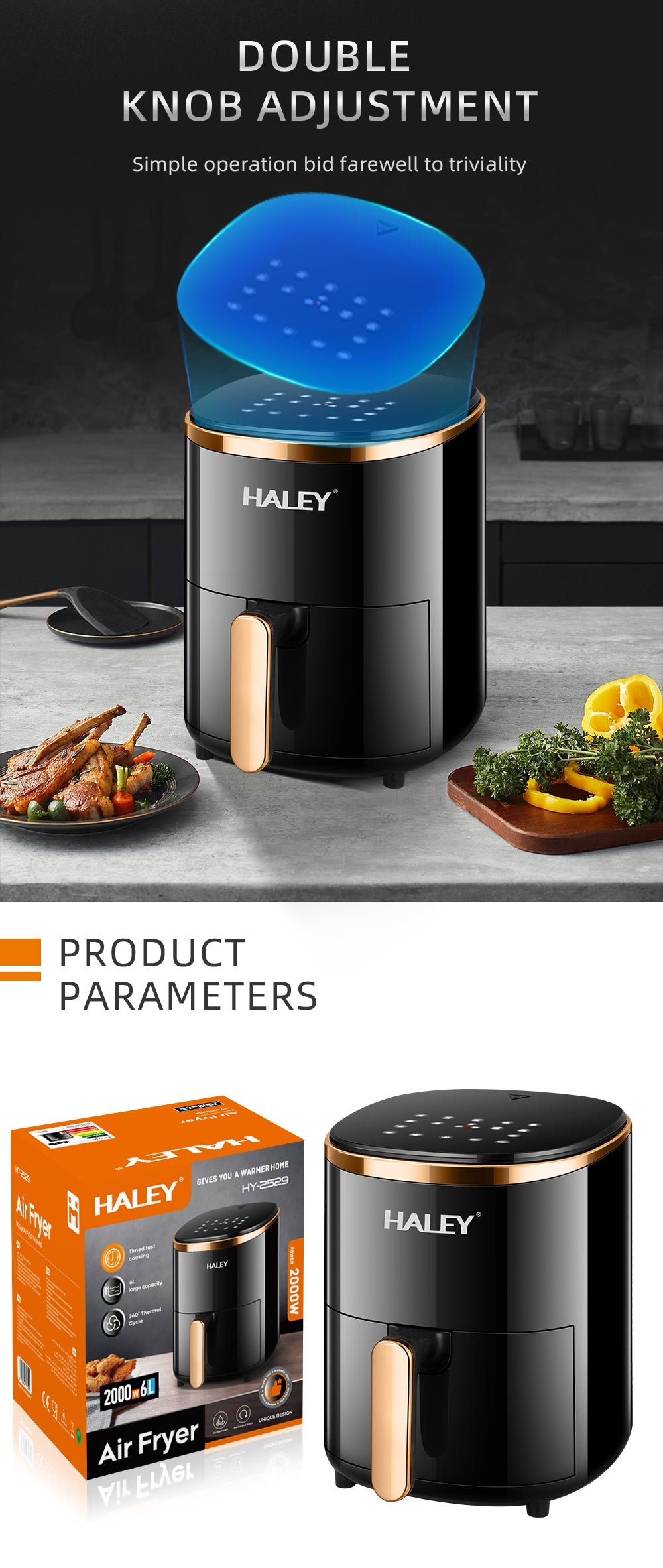 Friteuza cu Aer Cald Haley 6L – Eleganta si Gatit Inteligent in Bucataria Ta