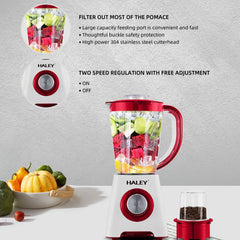 Blender 2 in 1 HALEY® HY-2940, 500W, Capacitate 1.6L, Functie Ice Crush, Protectie Supraincalzire, Alb/Rosu