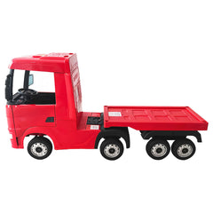 Camion electric cu remorca pentru copii oficial licentiat, KIDOO, 12V, 2 motoare 35W, telecomanda 2.4G, suspensie pe 4 roti, lumini, muzica, viteza 3-5 km/h, usi functionale