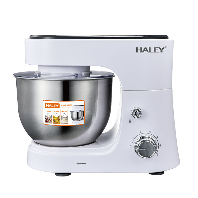 Mixer Profesional HALEY HY-2409, 1200W, Bol 6L Inox, 6 Viteze + Pulse, Alb/Inox, Silentios, Protectie Intrerupere