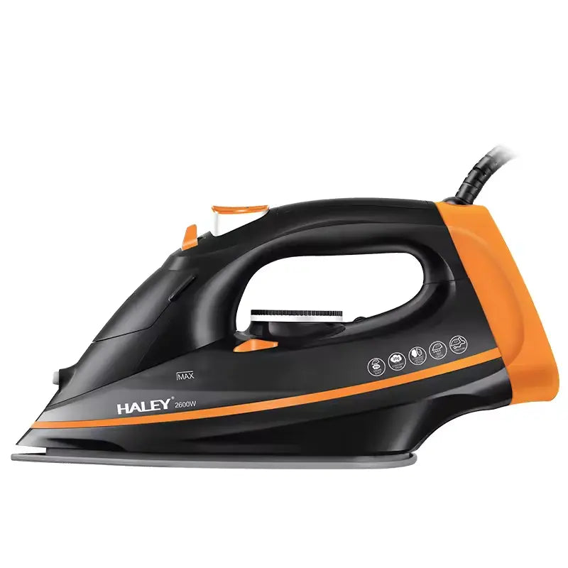 Fier de calcat cu abur HALEY® HY-2053, 2600W, Talpa ceramica, Rezervor 350ml, Functie Abur Vertical, Auto-curatare, Anti-Picurare, Negru/Portocaliu