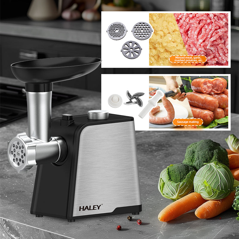 Masina de Tocat Carne HALEY 2000W, Otel Inoxidabil, Cutter cu Torsiune Mare, Usor de Curatat, Port Mare pentru Alimentare