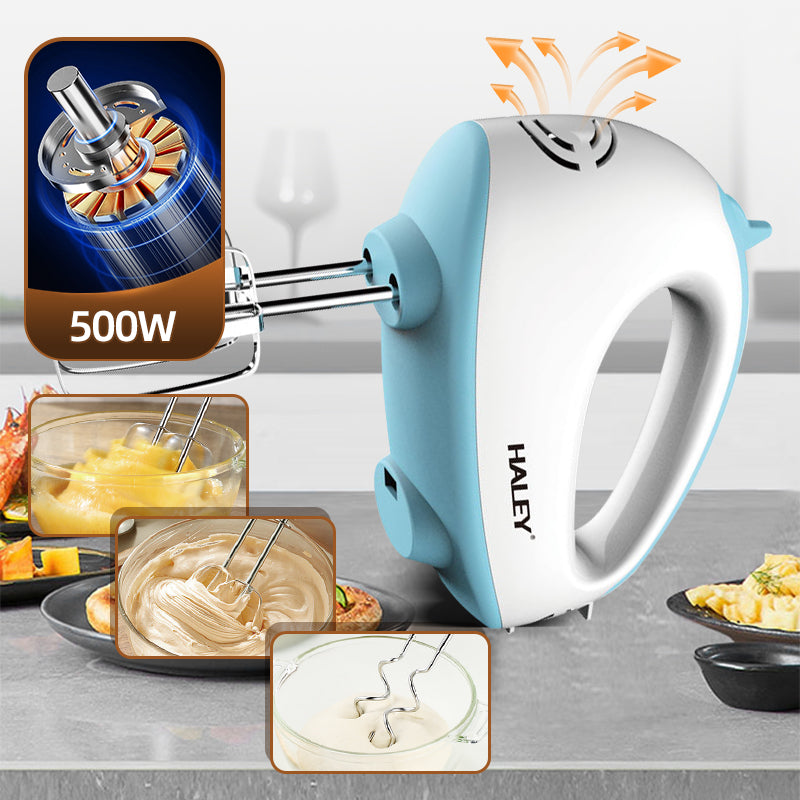 Mixer de Mana Haley 500W, 7 Trepte Viteza, Alb/Albastru, Silentios, Accesorii Incluse