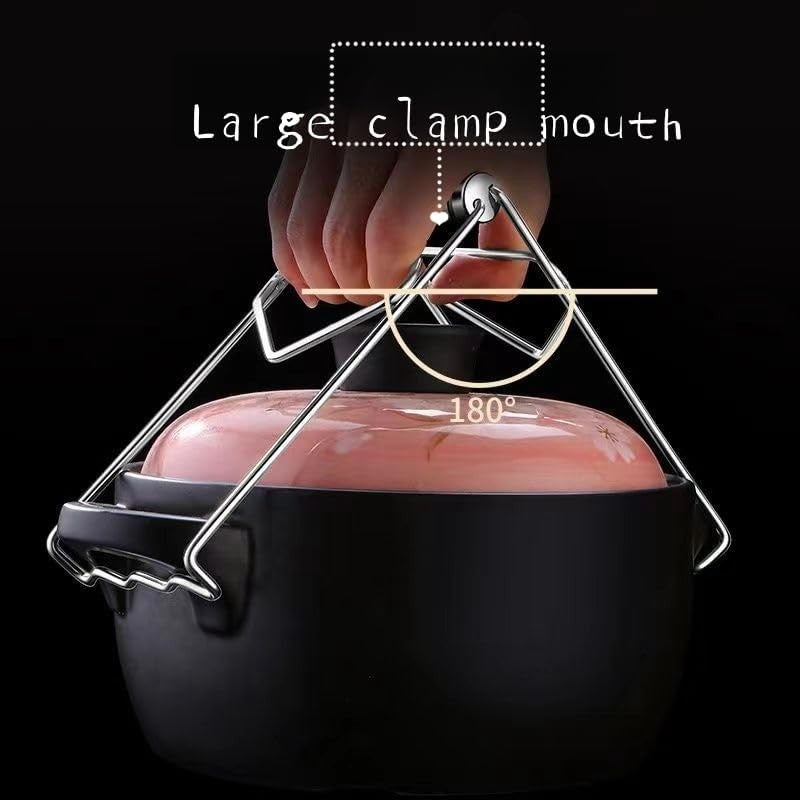 Clema pentru Boluri, Kadeny, Anti-Alunecare, din Otel Inoxidabil, Extindere, pentru Oale, Tigai, de Uz Casnic, Rezistent la Temperaturi Inalte, 19.5x9.8x8 cm, Maner Maro, Gri