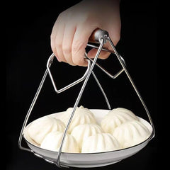 Clema pentru Boluri, Kadeny, Anti-Alunecare, din Otel Inoxidabil, Extindere, pentru Oale, Tigai, de Uz Casnic, Rezistent la Temperaturi Inalte, 19.5x9.8x8 cm, Maner Maro, Gri