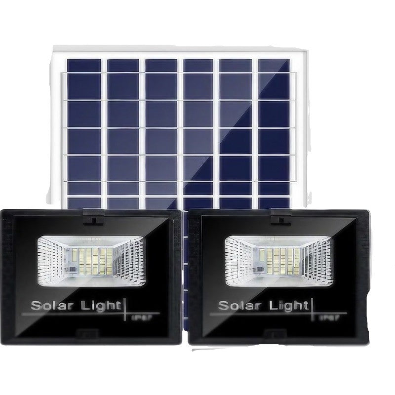 Set 2 proiectoare LED SMD 30W cu incarcare solara Kaveny, panou solar, cu telecomanda, suport prindere, material ABS, 1.2AH, 200LED-uri, 13x13.5 cm, negru