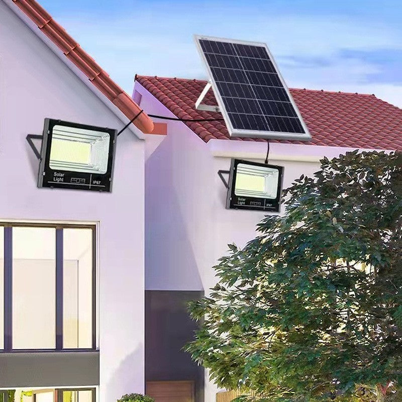 Set 2 proiectoare LED SMD 30W cu incarcare solara Kaveny, panou solar, cu telecomanda, suport prindere, material ABS, 1.2AH, 200LED-uri, 13x13.5 cm, negru