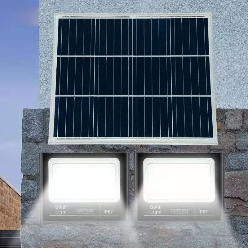 Set 2 proiectoare LED SMD 30W cu incarcare solara Kaveny, panou solar, cu telecomanda, suport prindere, material ABS, 1.2AH, 200LED-uri, 13x13.5 cm, negru