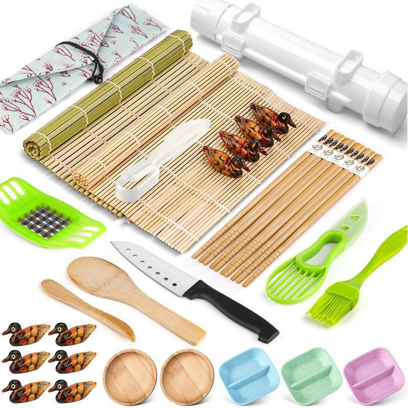 Set Ustensile pentru Sushi, Kaveny, Set din 31 Accesorii pentru Sushi, Set pentru Sushi HOME MADE, Cutit Inclus, Forme, Betisoare, Multicolor