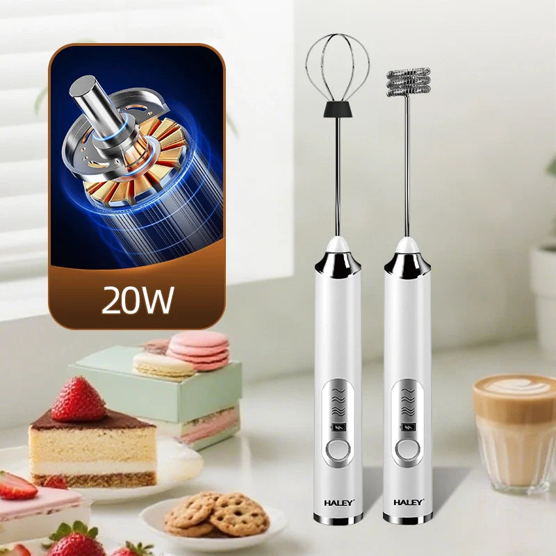 Spumator de Lapte Electric HALEY HY-1130, 20W, 3 Viteze, Incarcare USB, 2 Capete Inox, Multifunctional 2 in 1