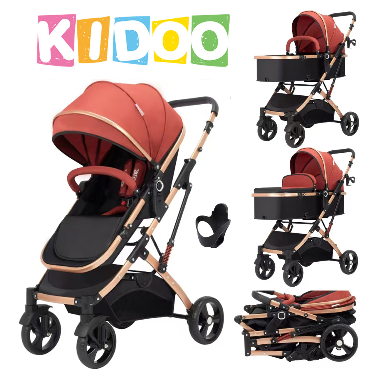 Carucior, 2 in 1 KIDOO® – Carucior Pliabil cu Fata Inversa pentru Bebelusi cu Diverse Moduri, Carucior Reglabil si Culisant
