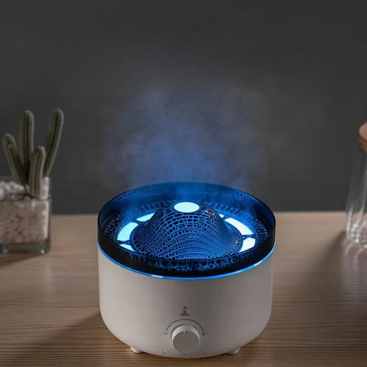 Umidificator de tip vulcan, Kaveny, cu aromaterapie, cu telecomanda, 560 ml, model V21A, alb