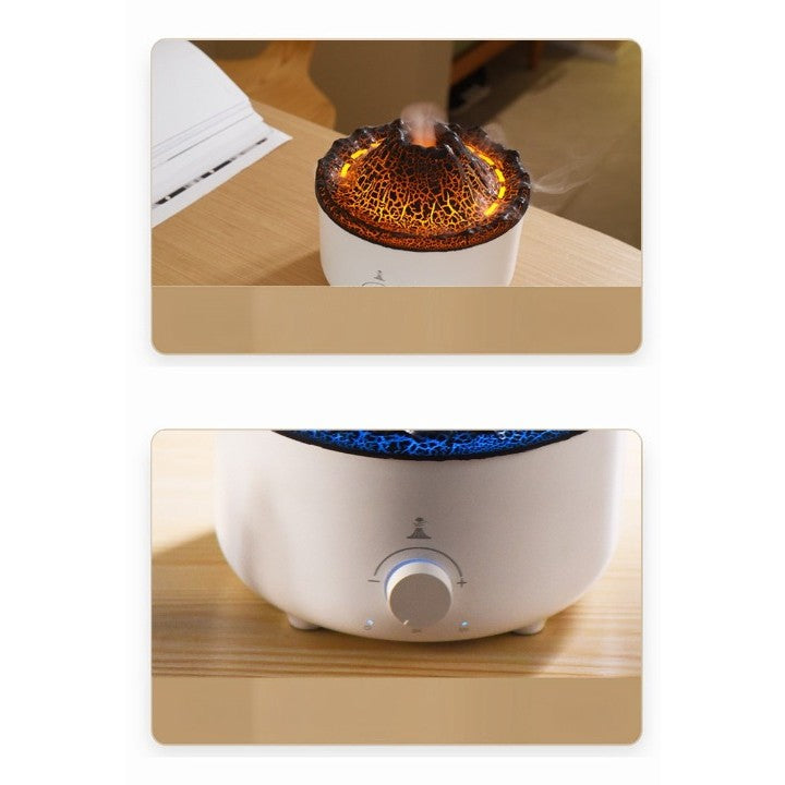 Umidificator de tip vulcan, Kaveny, cu aromaterapie, cu telecomanda, 560 ml, model V21B, alb