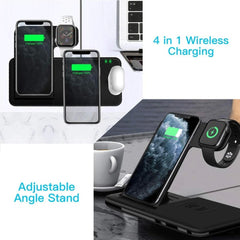 Incarcator Wireless FastCharge Kadeny 4 In 1, design pliabil, 15W, Compatibil Apple Watch, Airpods, iPhone, Android, Samsung, Huawei, Xiaomi, Oppo, Negru