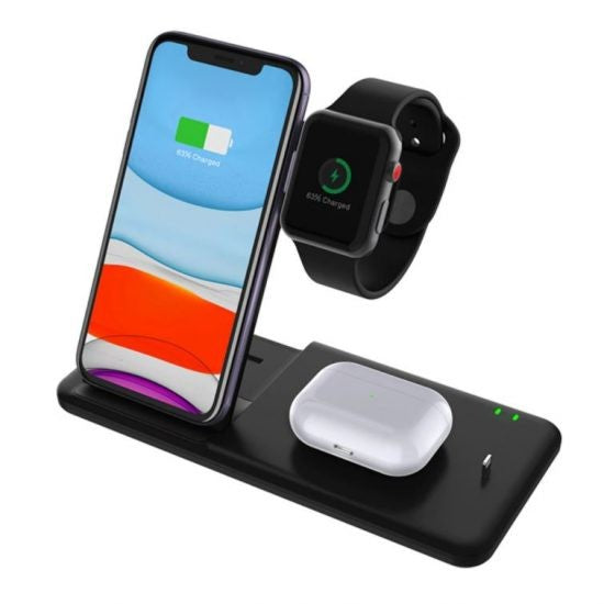 Incarcator Wireless FastCharge Kadeny 4 In 1, design pliabil, 15W, Compatibil Apple Watch, Airpods, iPhone, Android, Samsung, Huawei, Xiaomi, Oppo, Negru
