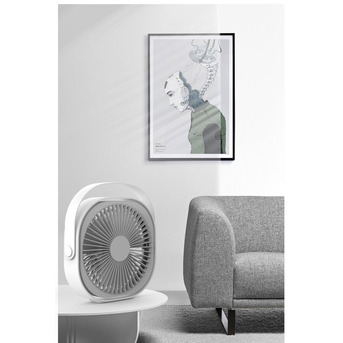 Mini ventilator pentru birou cu usb, Kaveny, rotire 360 grade, 3 viteze, 4000 mA, 13.5 x 12,8, Gri